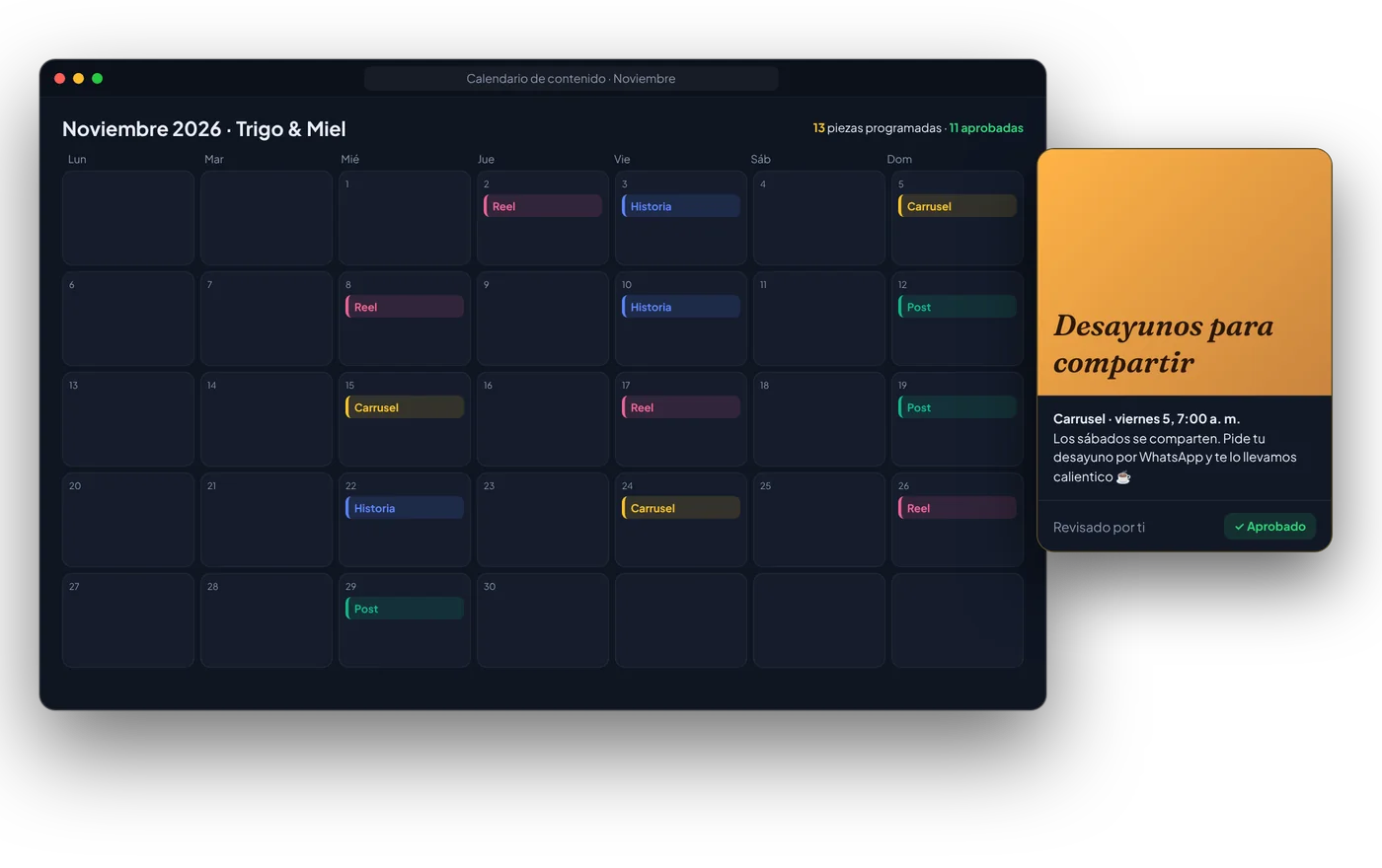 Ejemplo: Calendario de contenido