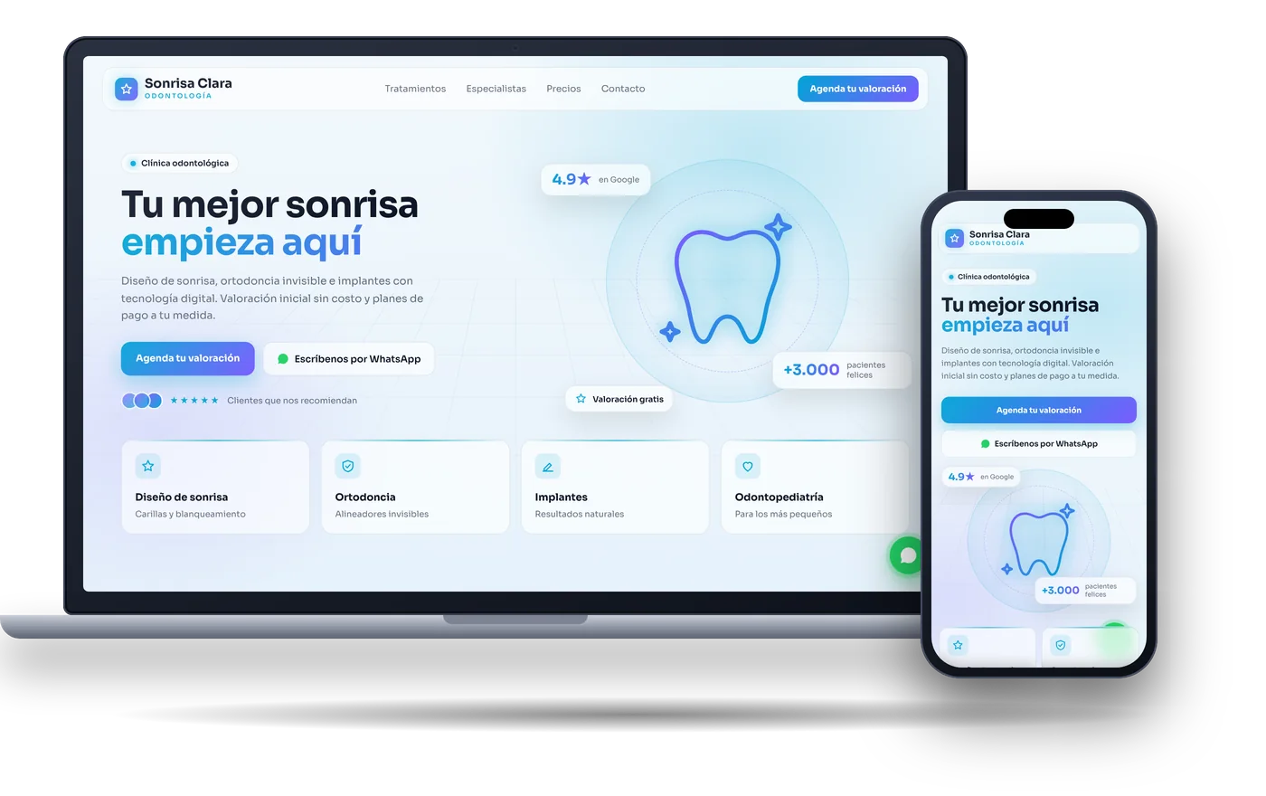 Concepto de sitio web para odontología